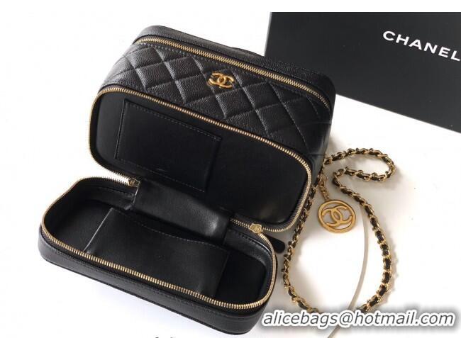 Famous Brand Chanel Grained Calfskin Long Vanity with Chain AP4688 Black 2025