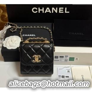Good Taste Chanel Lambskin Clutch with Chain and Band A81632 Black/Yellow Gold 2025