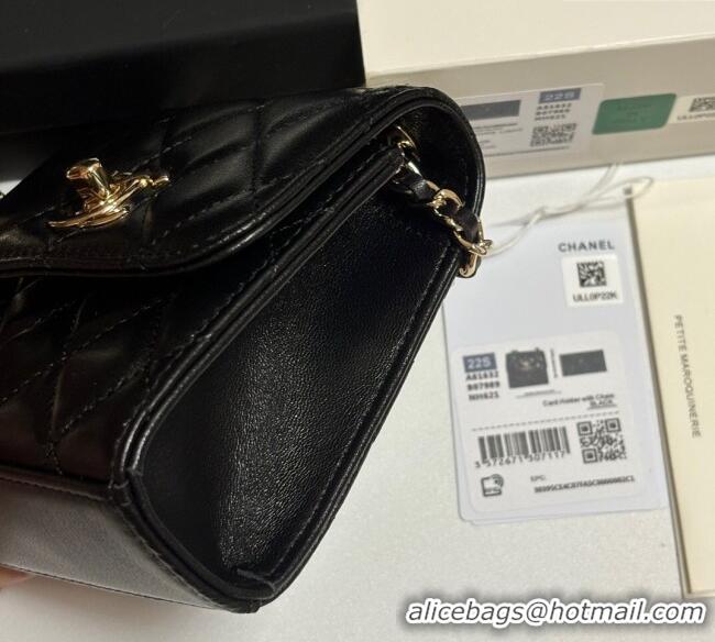 Good Taste Chanel Lambskin Clutch with Chain and Band A81632 Black/Yellow Gold 2025