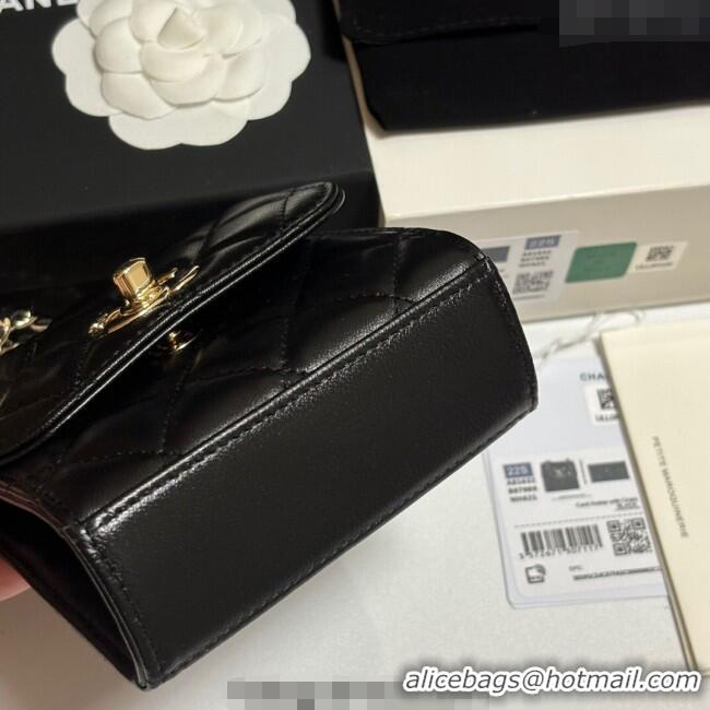Good Taste Chanel Lambskin Clutch with Chain and Band A81632 Black/Yellow Gold 2025