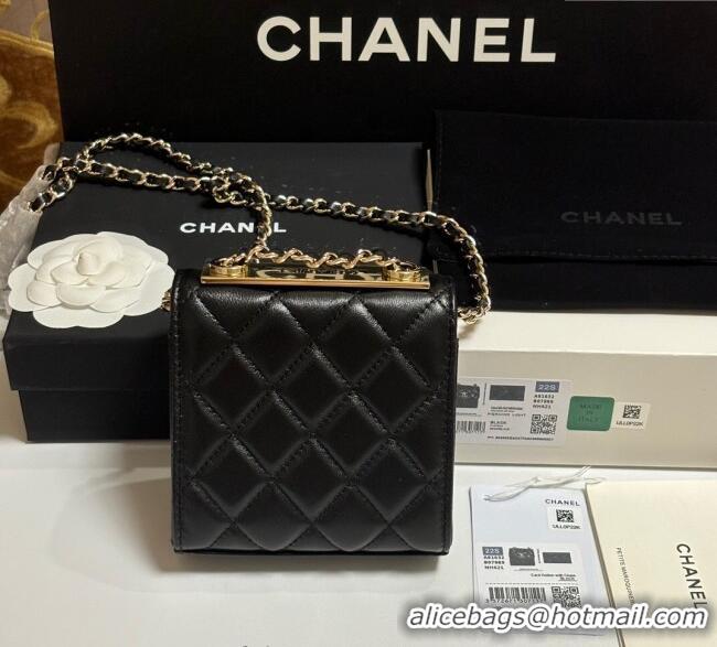 Good Taste Chanel Lambskin Clutch with Chain and Band A81632 Black/Yellow Gold 2025