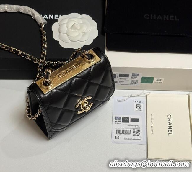 Good Taste Chanel Lambskin Clutch with Chain and Band A81632 Black/Yellow Gold 2025