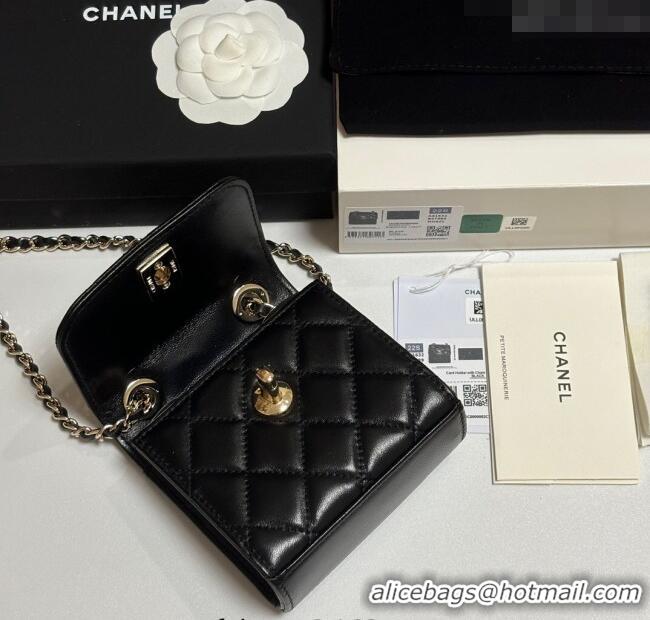 Good Taste Chanel Lambskin Clutch with Chain and Band A81632 Black/Yellow Gold 2025