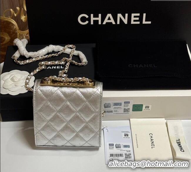 Well Crafted Chanel Lambskin Clutch with Chain and Band A81632 Silver 2025