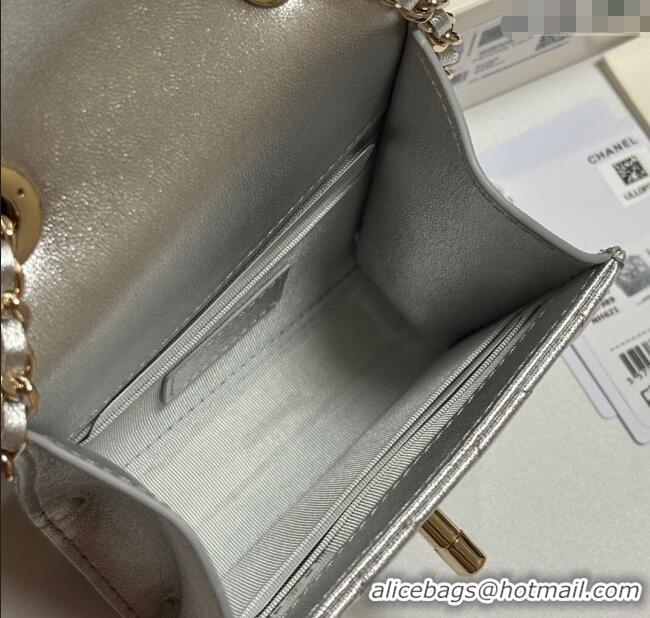 Well Crafted Chanel Lambskin Clutch with Chain and Band A81632 Silver 2025