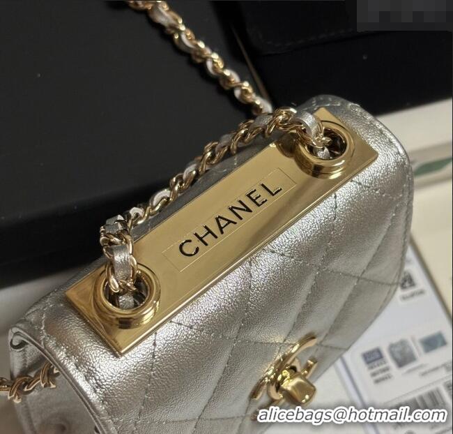 Well Crafted Chanel Lambskin Clutch with Chain and Band A81632 Silver 2025