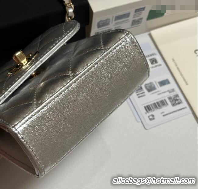 Well Crafted Chanel Lambskin Clutch with Chain and Band A81632 Silver 2025