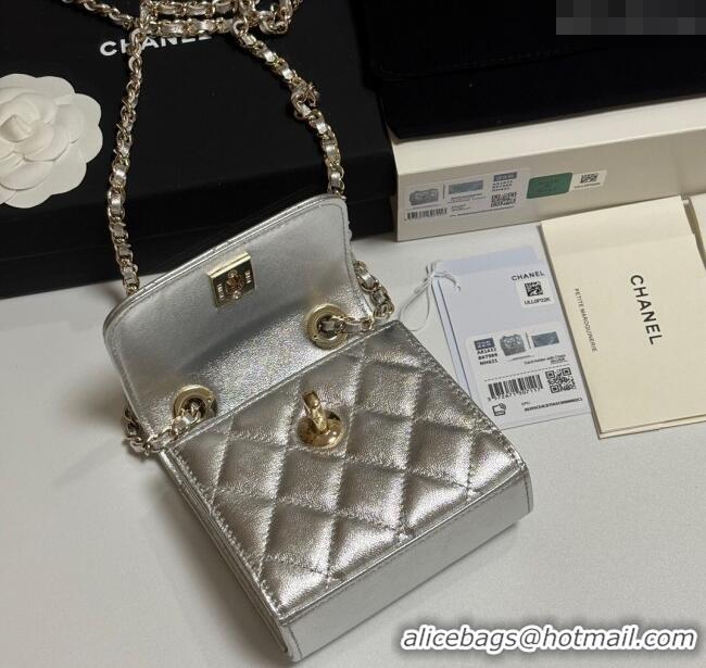 Well Crafted Chanel Lambskin Clutch with Chain and Band A81632 Silver 2025