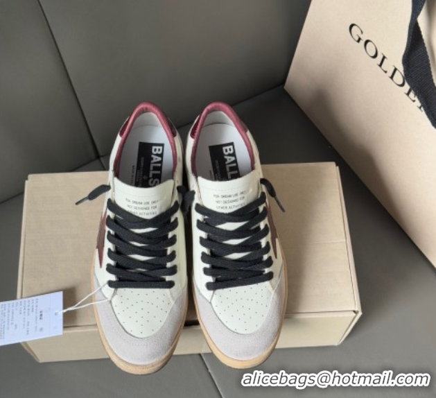 Durable Golden Goose Ball Star in white leather with burgundy star and heel tab 0711000