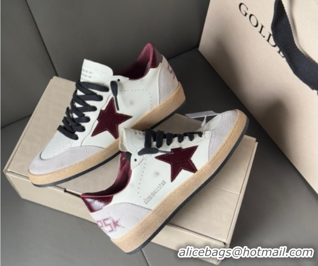 Durable Golden Goose Ball Star in white leather with burgundy star and heel tab 0711000