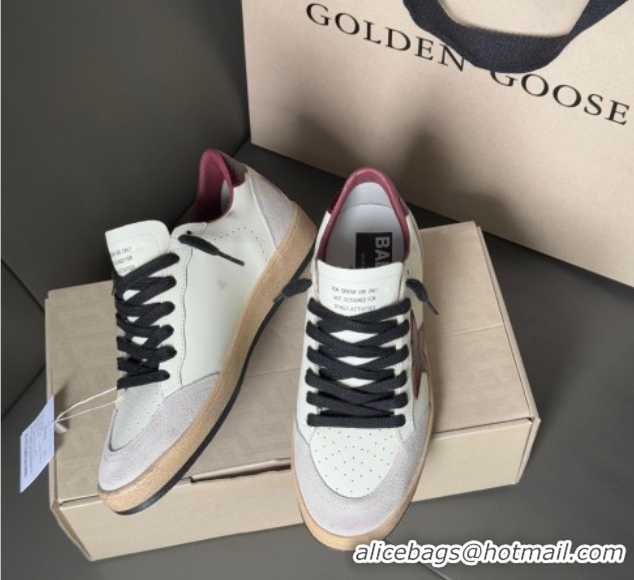Durable Golden Goose Ball Star in white leather with burgundy star and heel tab 0711000