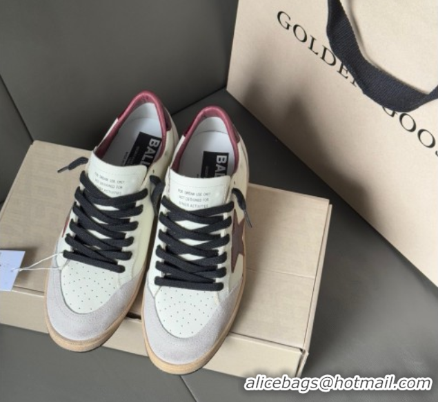 Durable Golden Goose Ball Star in white leather with burgundy star and heel tab 0711000