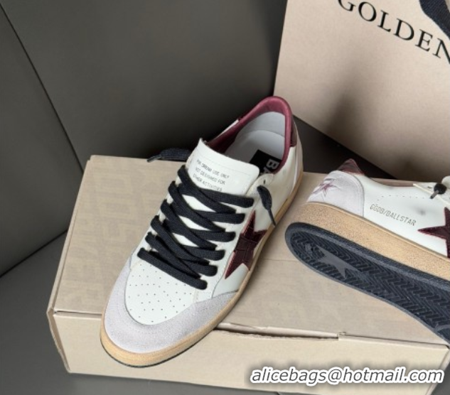 Durable Golden Goose Ball Star in white leather with burgundy star and heel tab 0711000