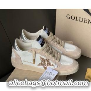 Good Quality Golden Goose Ball Star in nude pink suede and white leather with gold glitters star 0711003