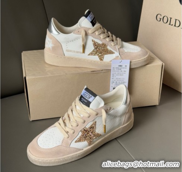 Good Quality Golden Goose Ball Star in nude pink suede and white leather with gold glitters star 0711003