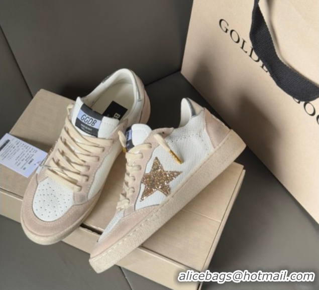 Good Quality Golden Goose Ball Star in nude pink suede and white leather with gold glitters star 0711003