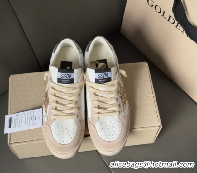 Good Quality Golden Goose Ball Star in nude pink suede and white leather with gold glitters star 0711003
