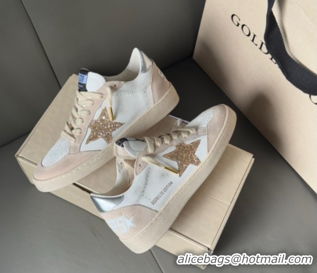 Good Quality Golden Goose Ball Star in nude pink suede and white leather with gold glitters star 0711003