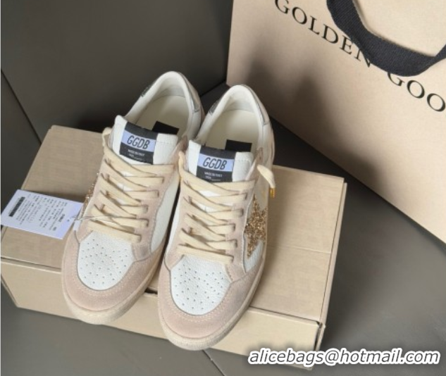 Good Quality Golden Goose Ball Star in nude pink suede and white leather with gold glitters star 0711003
