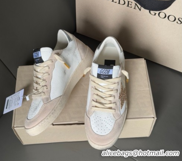 Good Quality Golden Goose Ball Star in nude pink suede and white leather with gold glitters star 0711003