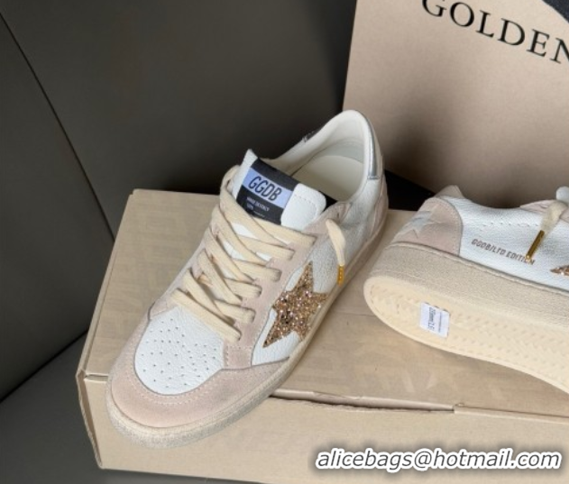 Good Quality Golden Goose Ball Star in nude pink suede and white leather with gold glitters star 0711003