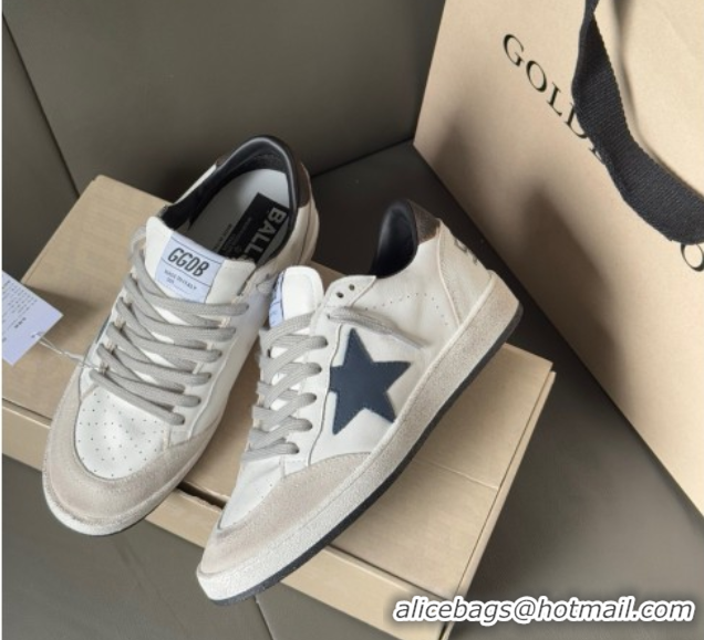 Luxury Cheap Golden Goose Ball Star in white leather with leather star and grey suede heel tab 0711005