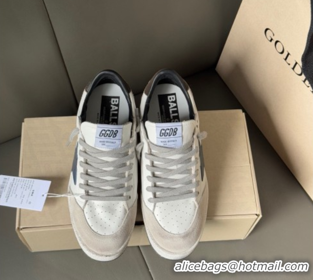 Luxury Cheap Golden Goose Ball Star in white leather with leather star and grey suede heel tab 0711005