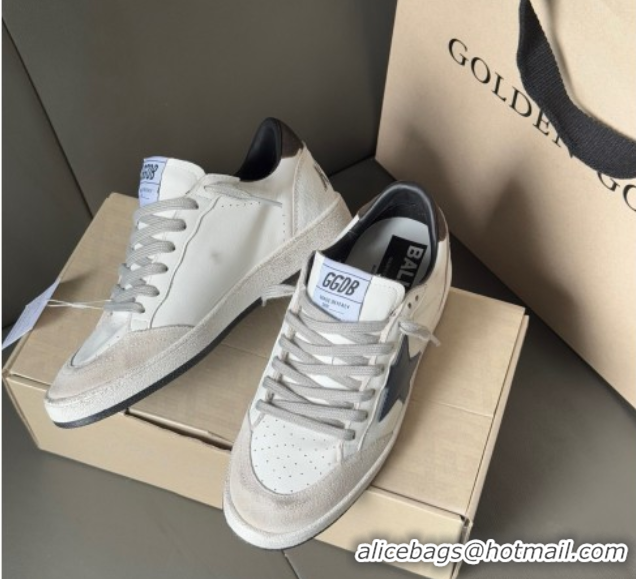 Luxury Cheap Golden Goose Ball Star in white leather with leather star and grey suede heel tab 0711005