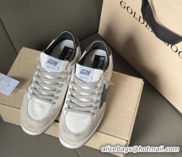 Luxury Cheap Golden Goose Ball Star in white leather with leather star and grey suede heel tab 0711005