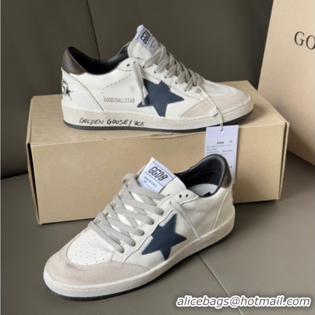 Luxury Cheap Golden Goose Ball Star in white leather with leather star and grey suede heel tab 0711005