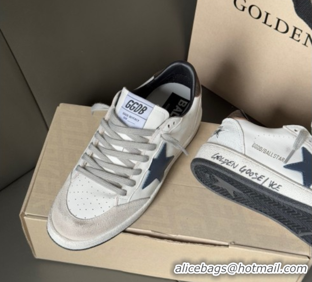 Luxury Cheap Golden Goose Ball Star in white leather with leather star and grey suede heel tab 0711005
