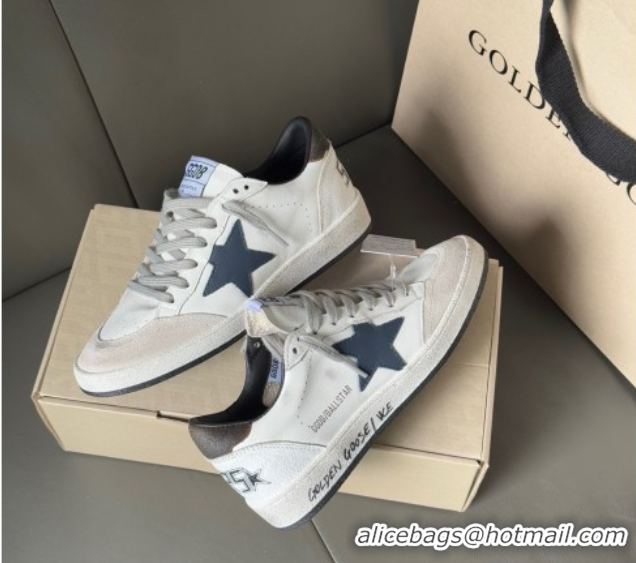 Luxury Cheap Golden Goose Ball Star in white leather with leather star and grey suede heel tab 0711005