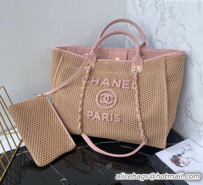 New Fashion Chanel Deauville Coco Beach Large Shopping Bag A66941 Brown/Pink 2025