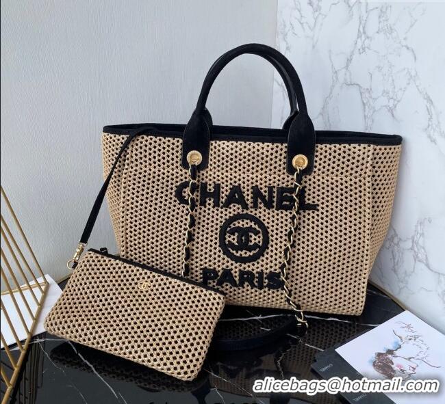 Famous Brand Chanel Deauville Coco Beach Medium Shopping Bag AS3351 Black 2025