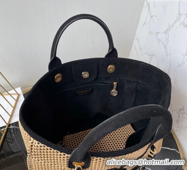 Famous Brand Chanel Deauville Coco Beach Medium Shopping Bag AS3351 Black 2025