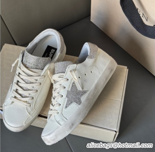 Pretty Style Golden Goose Women’s Super-Star in white nappa leather with strass star and heel tab 0711006