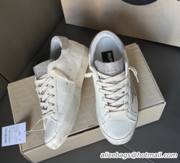 Pretty Style Golden Goose Women’s Super-Star in white nappa leather with strass star and heel tab 0711006