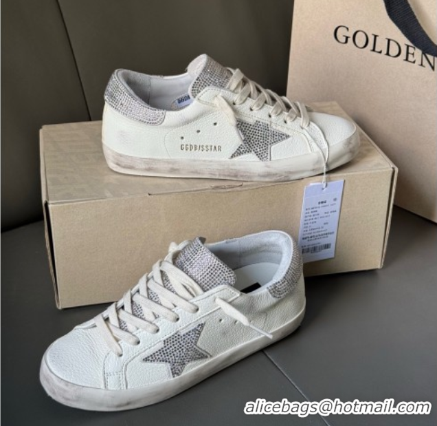 Pretty Style Golden Goose Women’s Super-Star in white nappa leather with strass star and heel tab 0711006