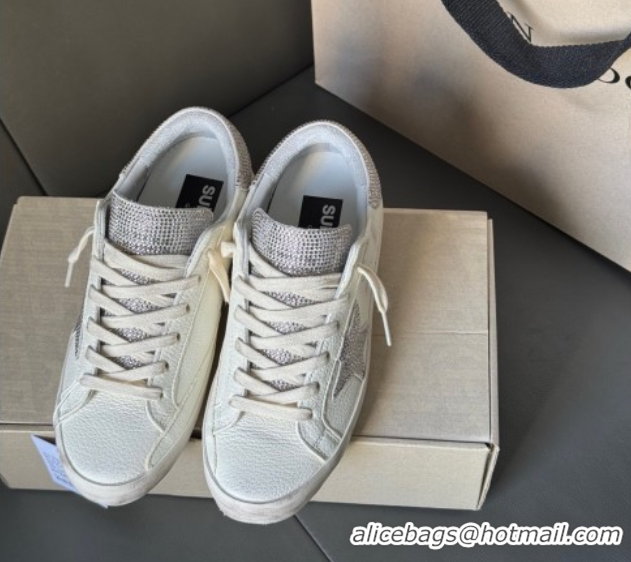 Pretty Style Golden Goose Women’s Super-Star in white nappa leather with strass star and heel tab 0711006