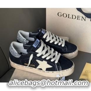 Stylish Golden Goose Women’s Hi Star in black leather with silver glitter heel tab 0711011