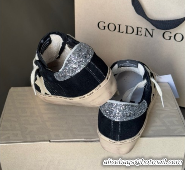 Stylish Golden Goose Women’s Hi Star in black leather with silver glitter heel tab 0711011