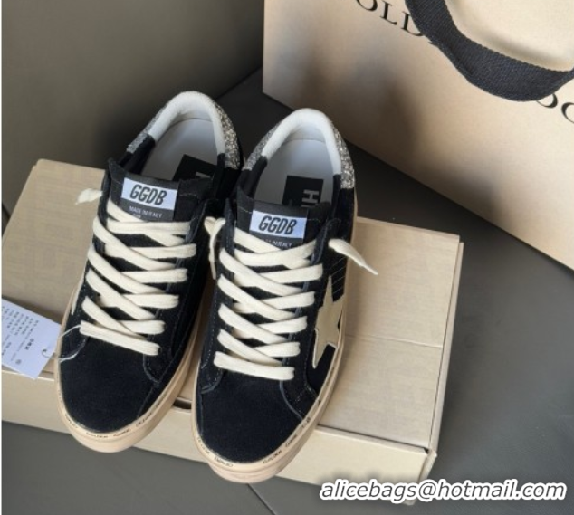 Stylish Golden Goose Women’s Hi Star in black leather with silver glitter heel tab 0711011