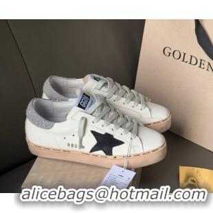 Luxurious Golden Goose Women’s Hi Star in white leather with suede star and silver glitter heel tab 0711012