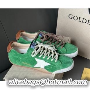 Luxury Discount Golden Goose Women's True-Star in green suede with white star and brown heel tab 0711013