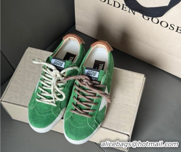 Luxury Discount Golden Goose Women's True-Star in green suede with white star and brown heel tab 0711013