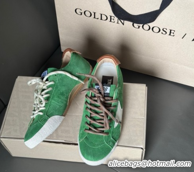 Luxury Discount Golden Goose Women's True-Star in green suede with white star and brown heel tab 0711013