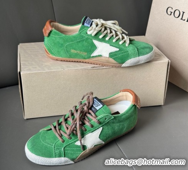 Luxury Discount Golden Goose Women's True-Star in green suede with white star and brown heel tab 0711013