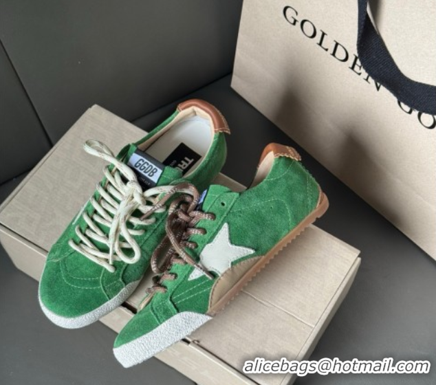 Luxury Discount Golden Goose Women's True-Star in green suede with white star and brown heel tab 0711013