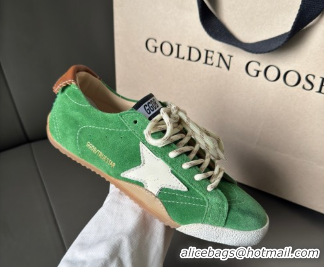 Luxury Discount Golden Goose Women's True-Star in green suede with white star and brown heel tab 0711013