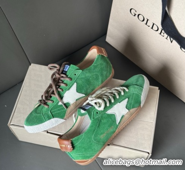 Luxury Discount Golden Goose Women's True-Star in green suede with white star and brown heel tab 0711013
